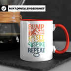 Volleyball Tasse Bump Set Spike Repeat Spruch für Volleyball – Rot [farbe:rot]