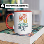 Volleyball Tasse Bump Set Spike Repeat Spruch für Volleyball – Rot [farbe:rot]