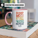 Volleyball Tasse Bump Set Spike Repeat Spruch für Volleyball – Rosa [farbe:rosa]