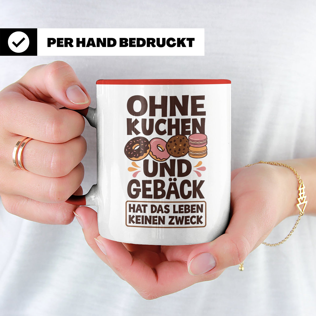 Kuchen Tasse mit Spruch 'Ohne Kuchen & Gebäck' Geschenk für  – Rot [farbe:rot]