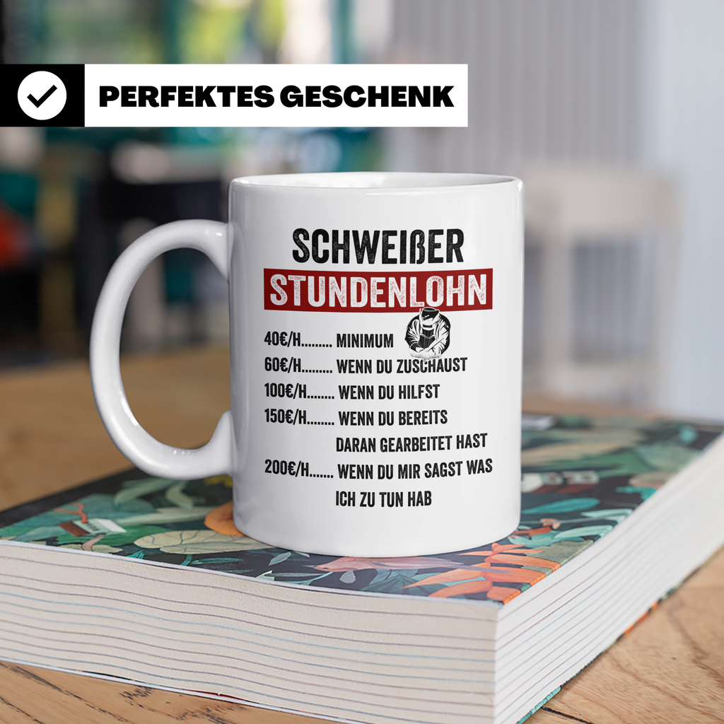 Stundenlohn Tasse - Lustige Job-Sprüche für Arbeiter & Handw – Weiß [farbe:weiß]