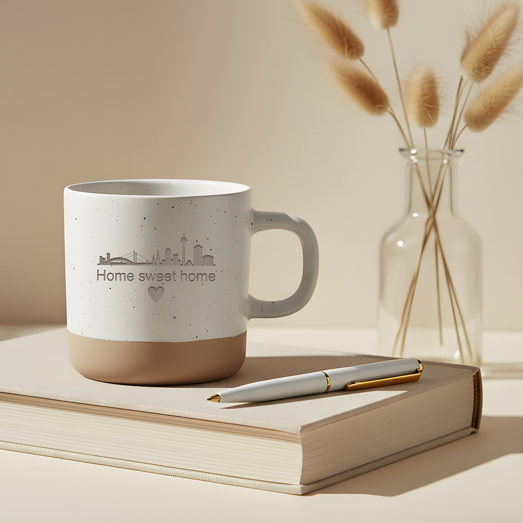 Düsseldorf Tasse Home sweet home, Kaffeetasse Skyline Düsseldorf, Heimat Geschenk Becher mit Herz, Einzugsgeschenk Düsseldorf