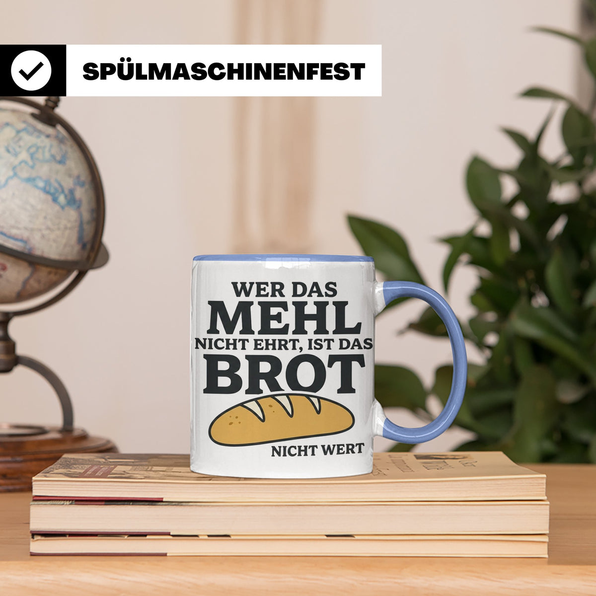 Bäcker Tasse mit Spruch Wer das Mehl nicht ehrt, Kaffeetasse – Blau [farbe:blau]