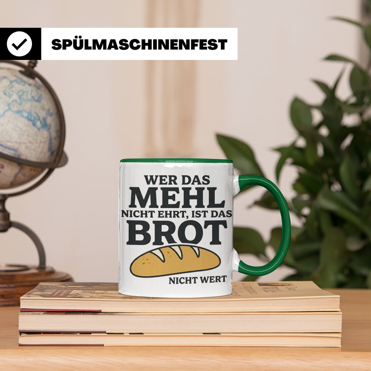 Bäcker Tasse mit Spruch Wer das Mehl nicht ehrt, Kaffeetasse – Grün [farbe:grün]
