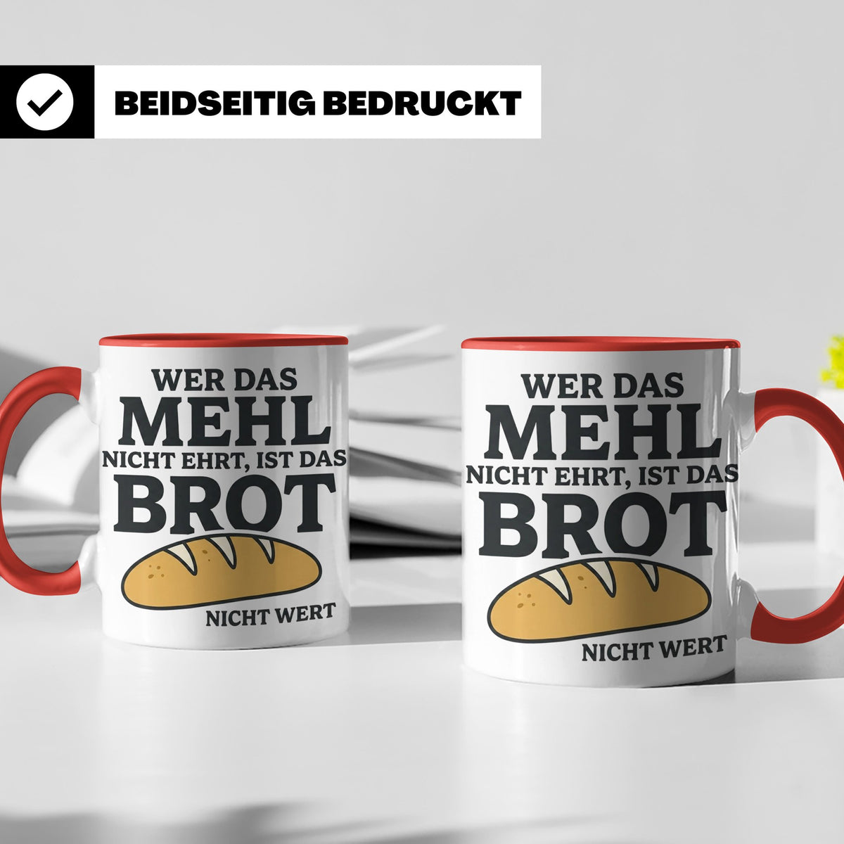 Bäcker Tasse mit Spruch Wer das Mehl nicht ehrt, Kaffeetasse – Rot [farbe:rot]