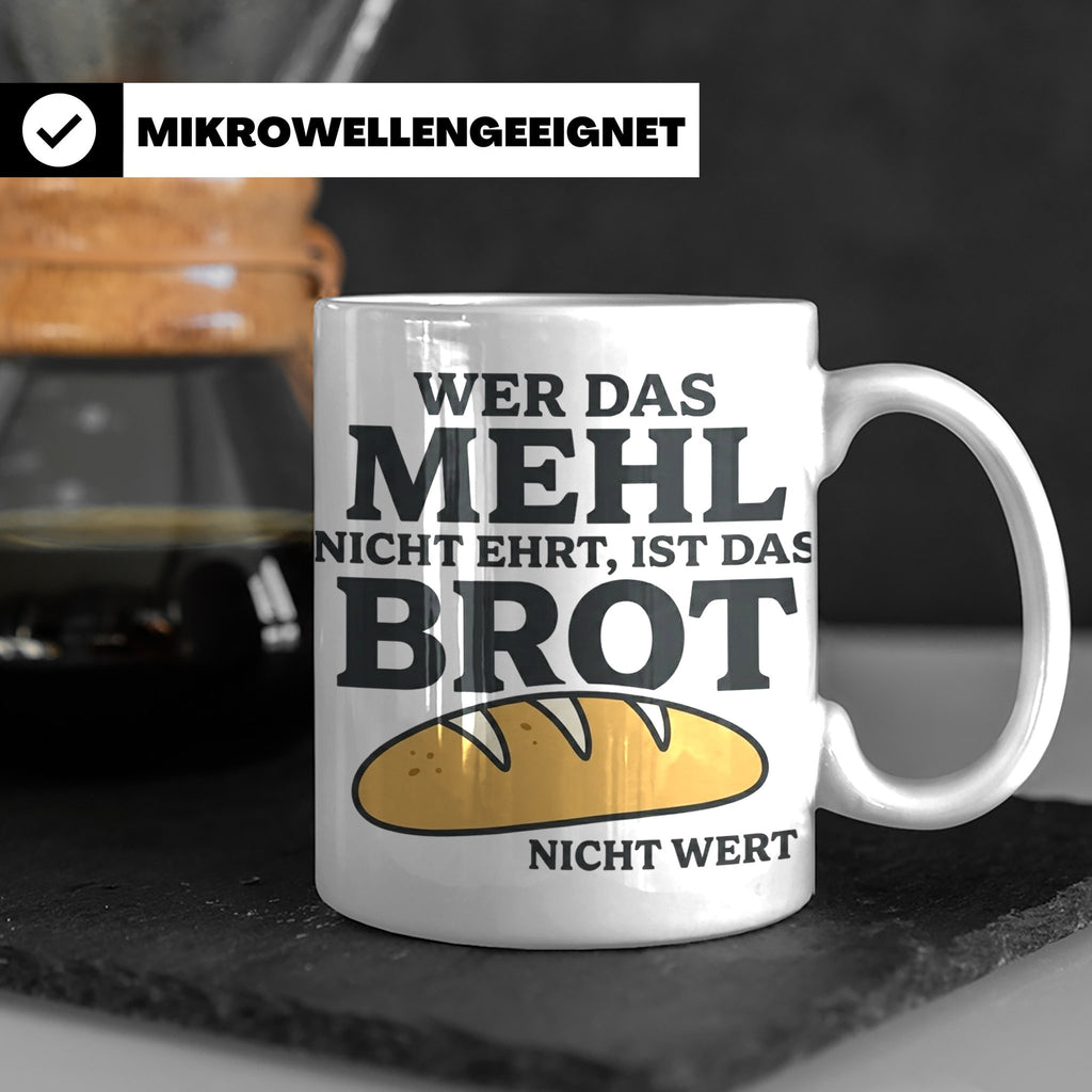 Bäcker Tasse mit Spruch Wer das Mehl nicht ehrt, Kaffeetasse – Weiß [farbe:weiß]