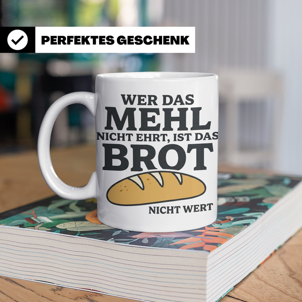 Bäcker Tasse mit Spruch Wer das Mehl nicht ehrt, Kaffeetasse – Weiß [farbe:weiß]