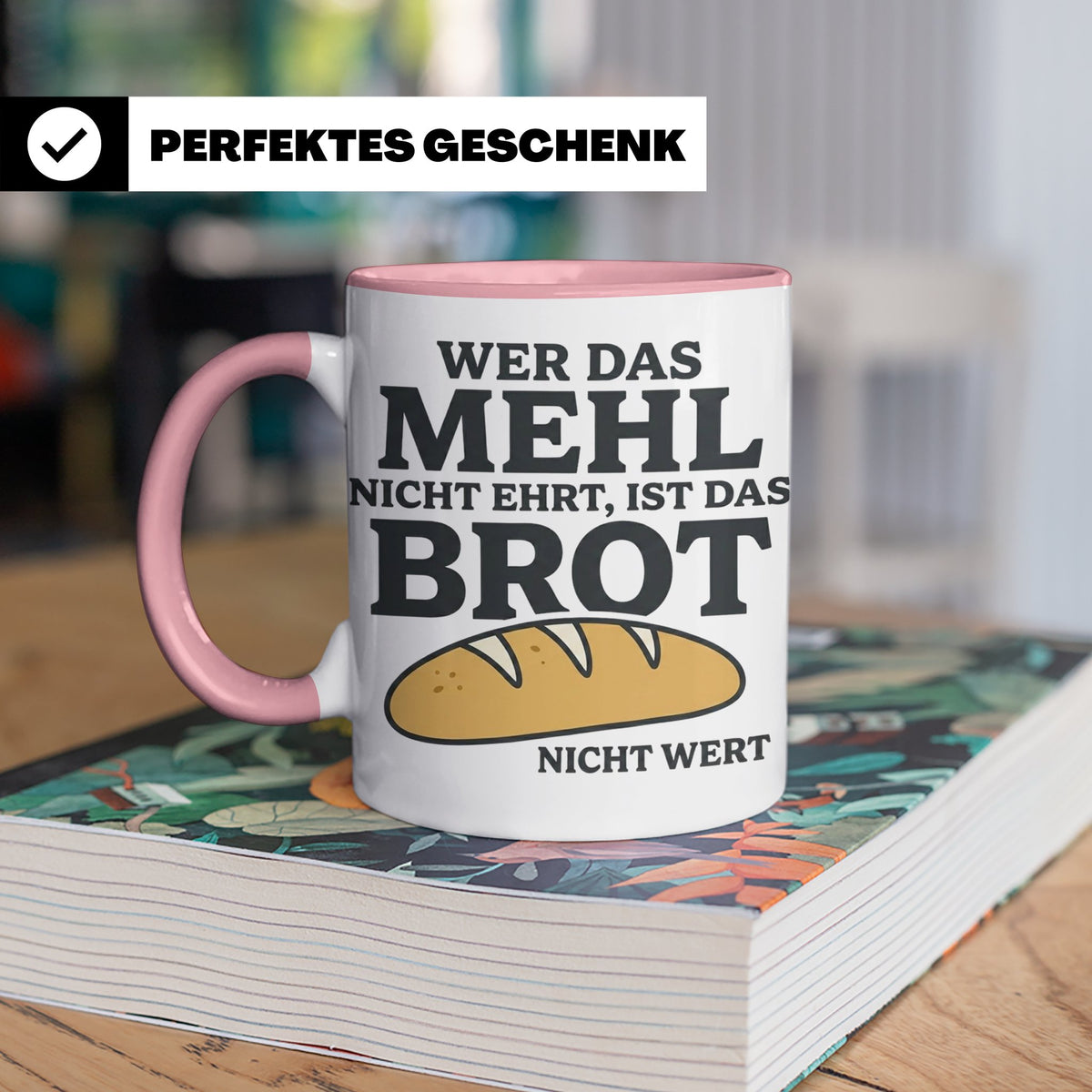 Bäcker Tasse mit Spruch Wer das Mehl nicht ehrt, Kaffeetasse – Rosa [farbe:rosa]