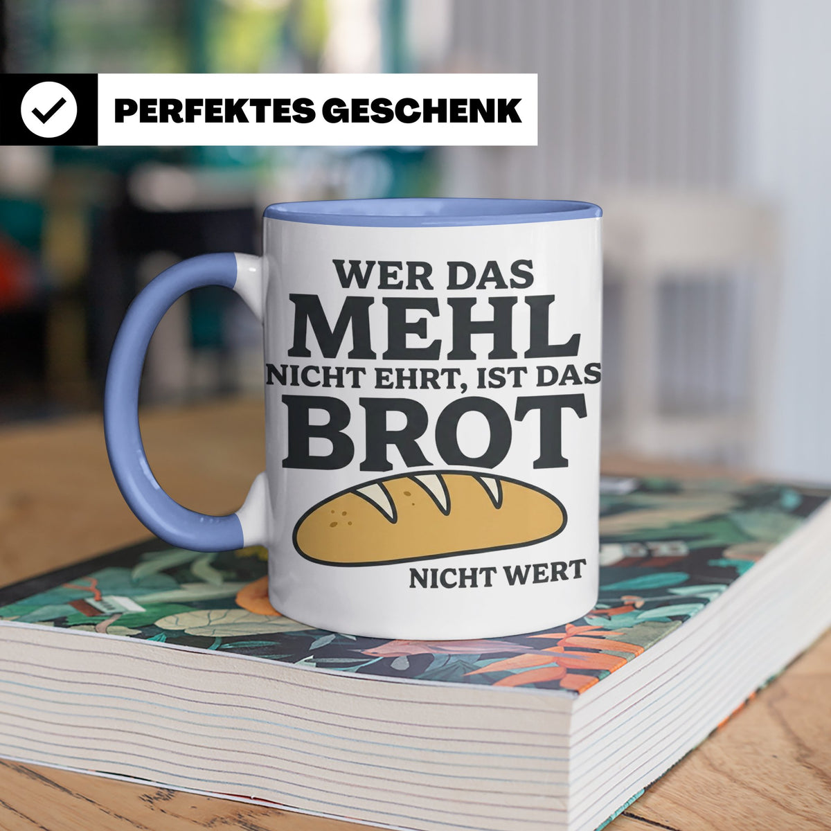 Bäcker Tasse mit Spruch Wer das Mehl nicht ehrt, Kaffeetasse – Blau [farbe:blau]