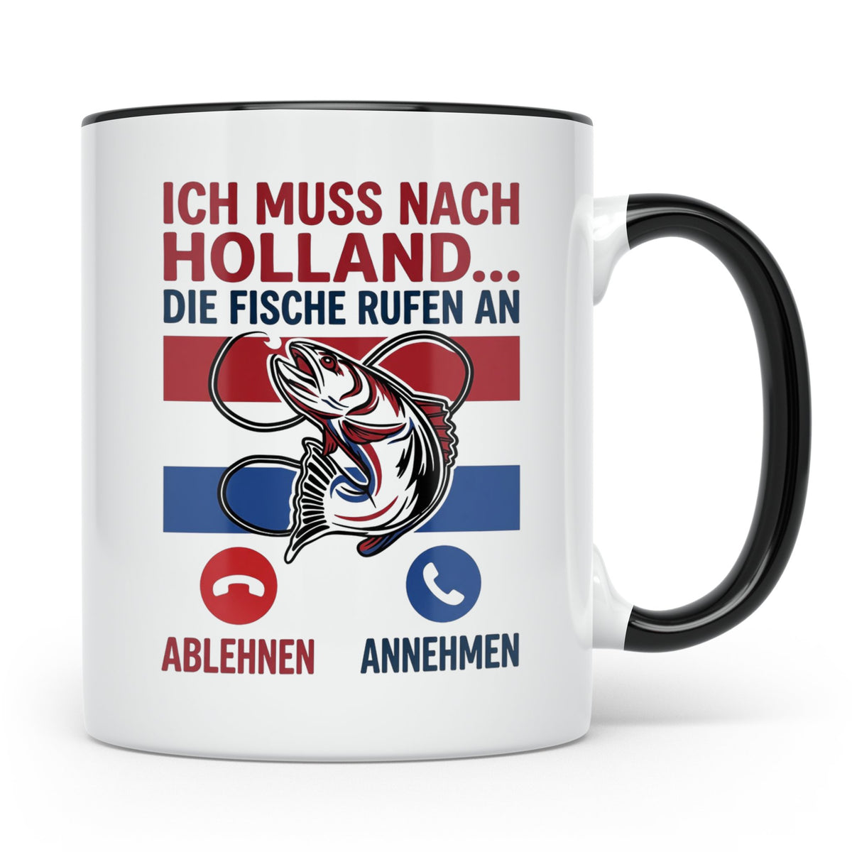 Angeln Holland Tasse mit Spruch Die Fische rufen an | Angelu – Schwarz [farbe:schwarz]