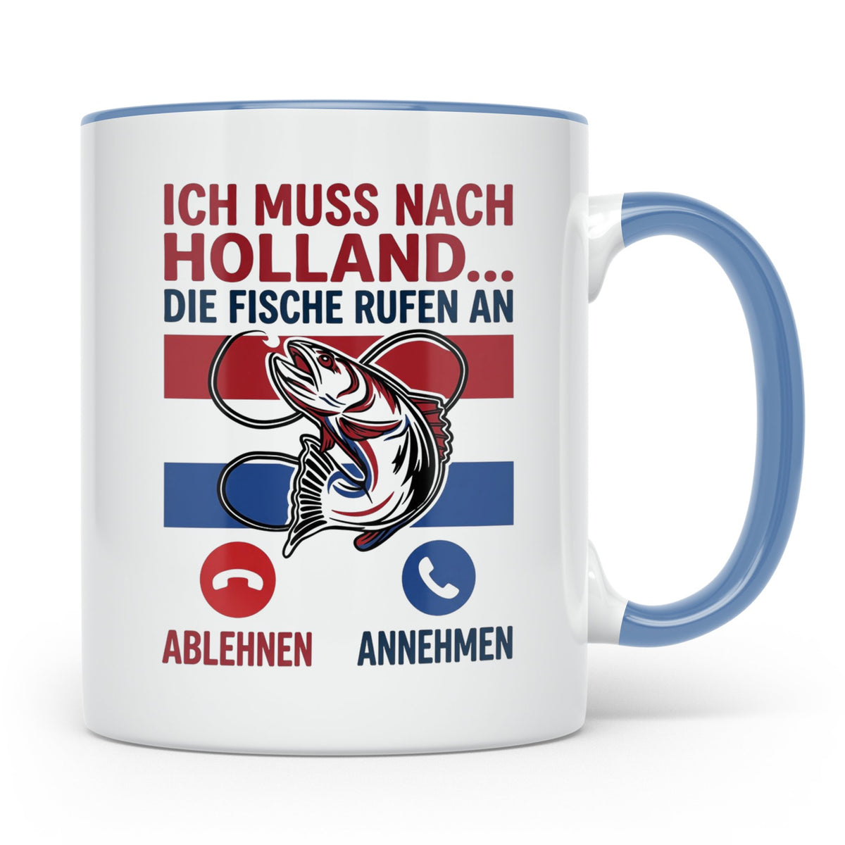 Angeln Holland Tasse mit Spruch Die Fische rufen an | Angelu – Blau [farbe:blau]