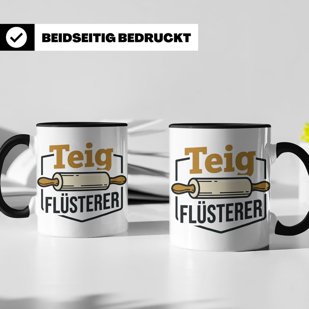 Teig Flüsterer Tasse Bäcker Geschenk, Lustiger Spruch für Ko – Schwarz [farbe:schwarz]