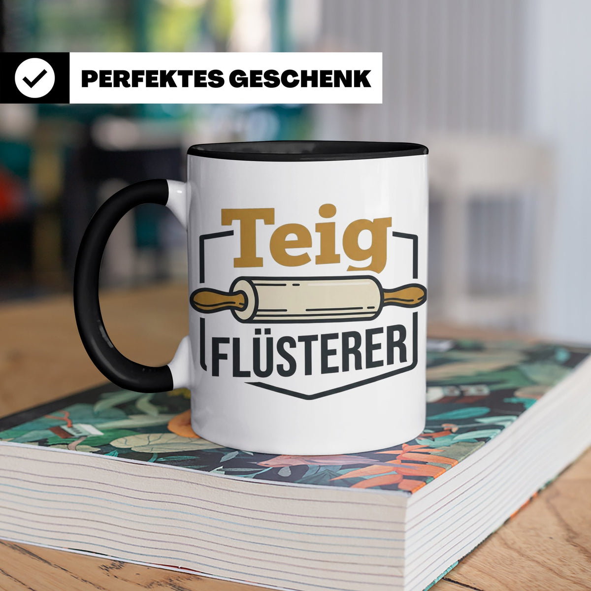 Teig Flüsterer Tasse Bäcker Geschenk, Lustiger Spruch für Ko – Schwarz [farbe:schwarz]