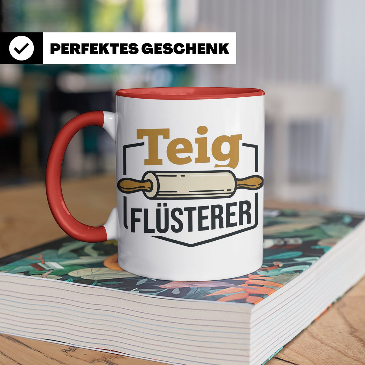 Teig Flüsterer Tasse Bäcker Geschenk, Lustiger Spruch für Ko – Rot [farbe:rot]