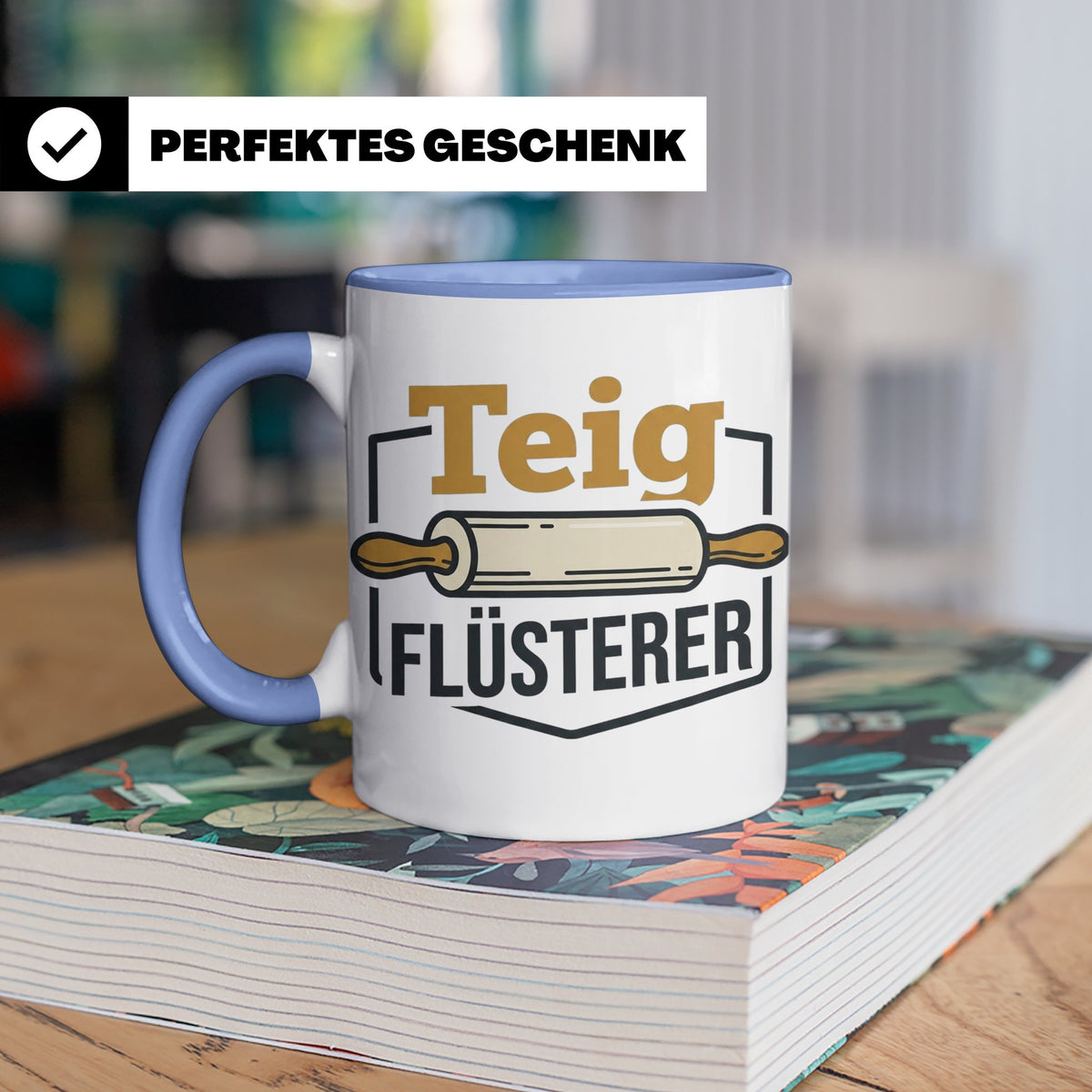 Teig Flüsterer Tasse Bäcker Geschenk, Lustiger Spruch für Ko – Blau [farbe:blau]