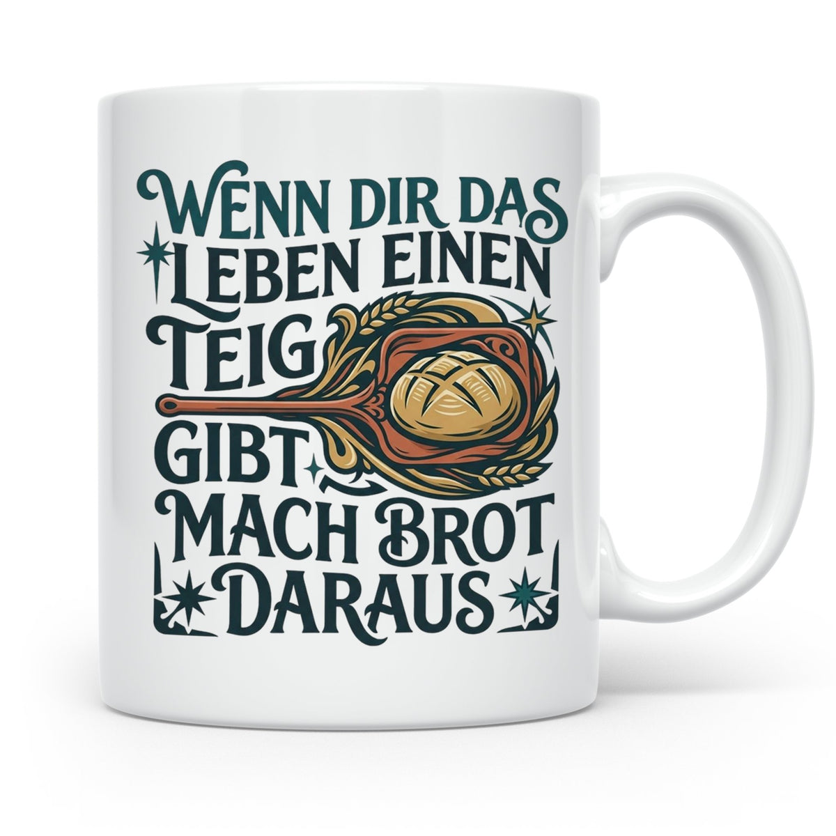 Brot backen Tasse mit Spruch Wenn das Leben Teig gibt, Bäcke – Weiß [farbe:weiß]