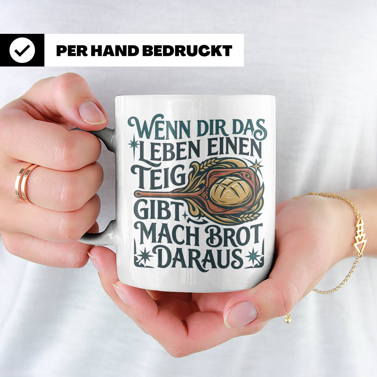 Brot backen Tasse mit Spruch Wenn das Leben Teig gibt, Bäcke – Weiß [farbe:weiß]