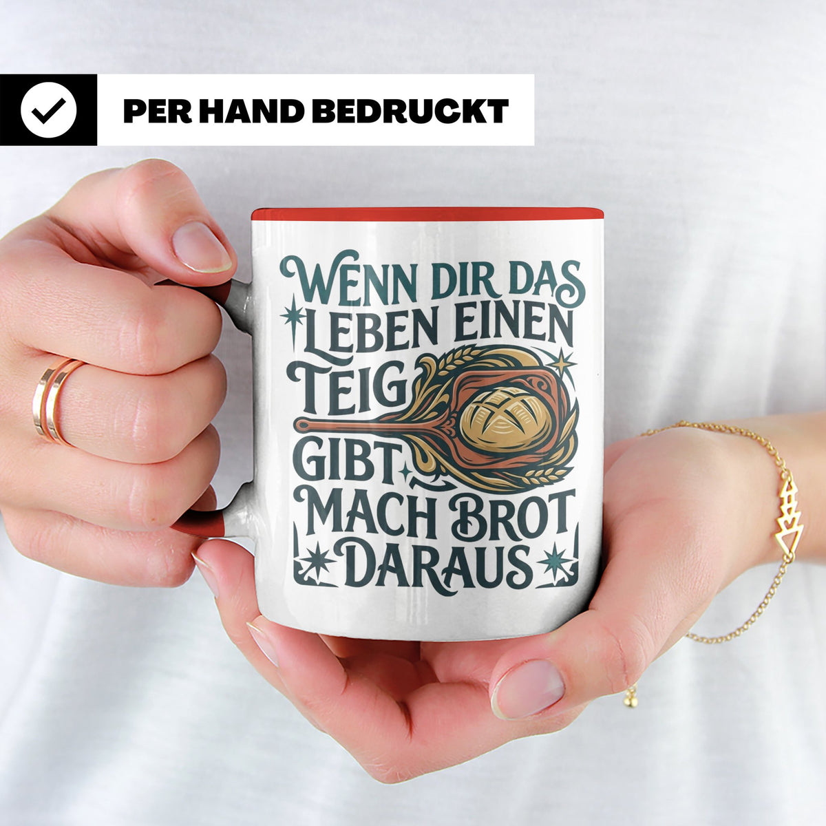 Brot backen Tasse mit Spruch Wenn das Leben Teig gibt, Bäcke – Rot [farbe:rot]