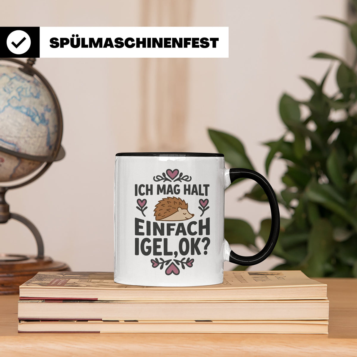 Igel Tasse mit Spruch 'Ich mag halt einfach Igel, ok?'. Süße – Schwarz [farbe:schwarz]
