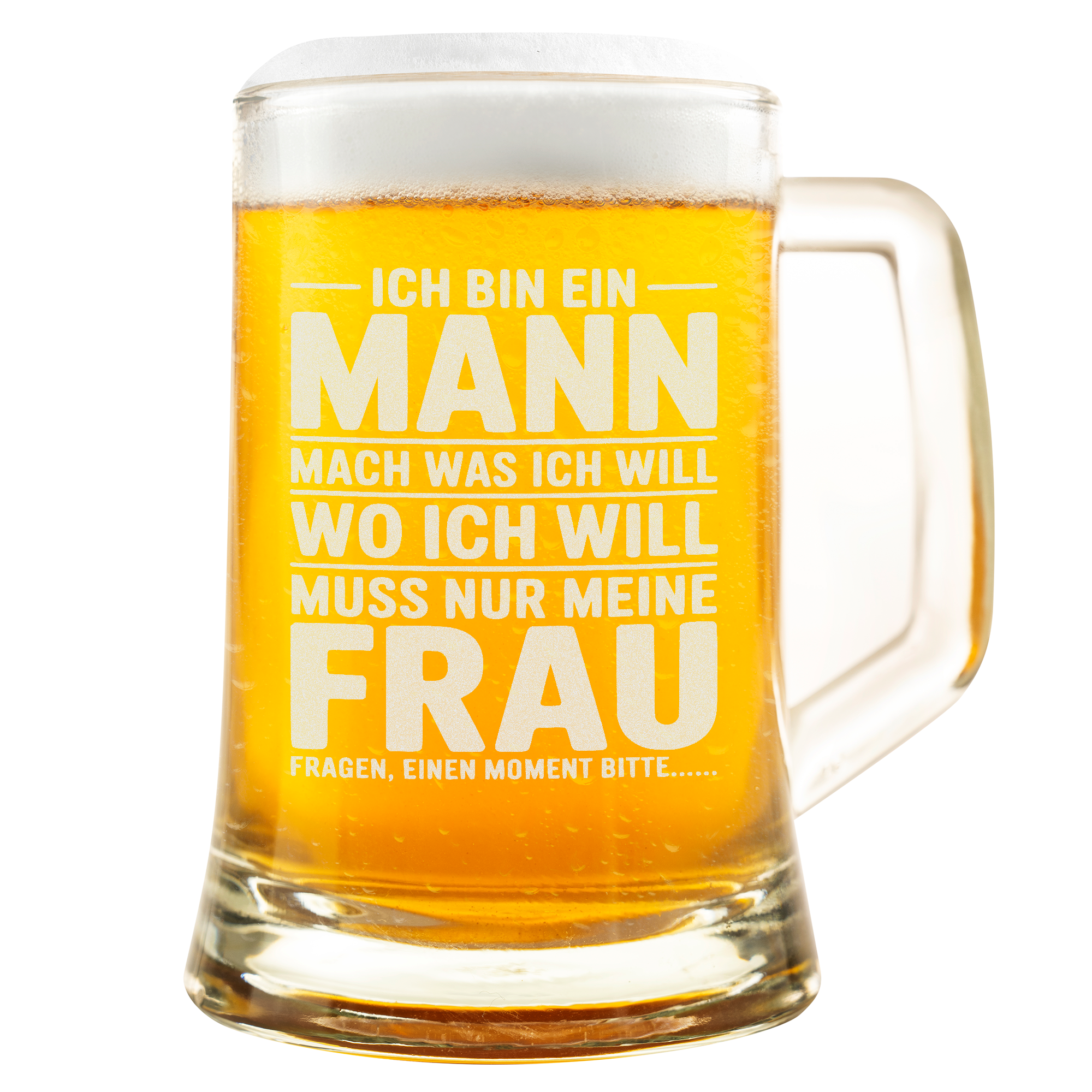 Witziger Bierkrug für Männer – Lustiges Geschenk für Ehemann, Mann, Partner – Humor Spruch „Ich bin ein Mann, aber meine Frau entscheidet“