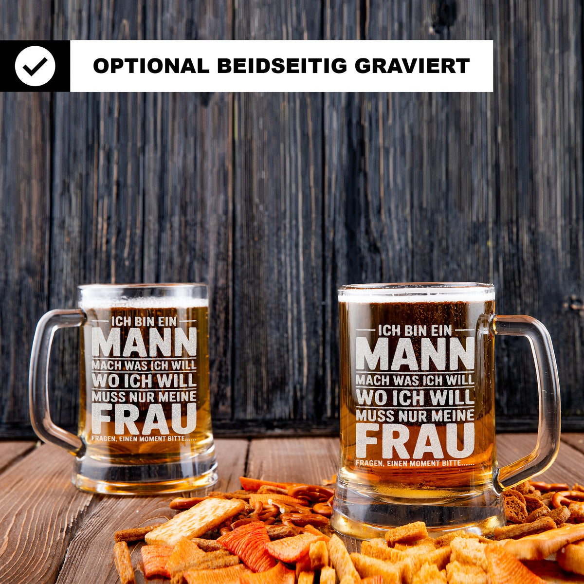 Witziger Bierkrug für Männer – Lustiges Geschenk für Ehemann, Mann, Partner – Humor Spruch „Ich bin ein Mann, aber meine Frau entscheidet“