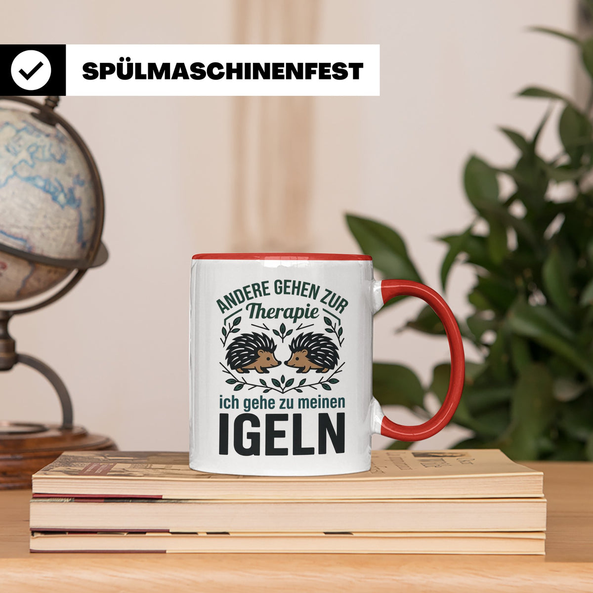 Igel Tasse mit Spruch Therapie, Geschenk für Igelhalter & Ig – Rot [farbe:rot]