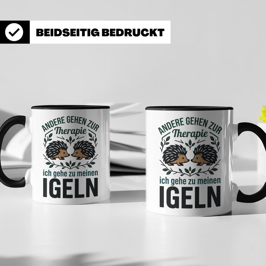 Igel Tasse mit Spruch Therapie, Geschenk für Igelhalter & Ig – Schwarz [farbe:schwarz]