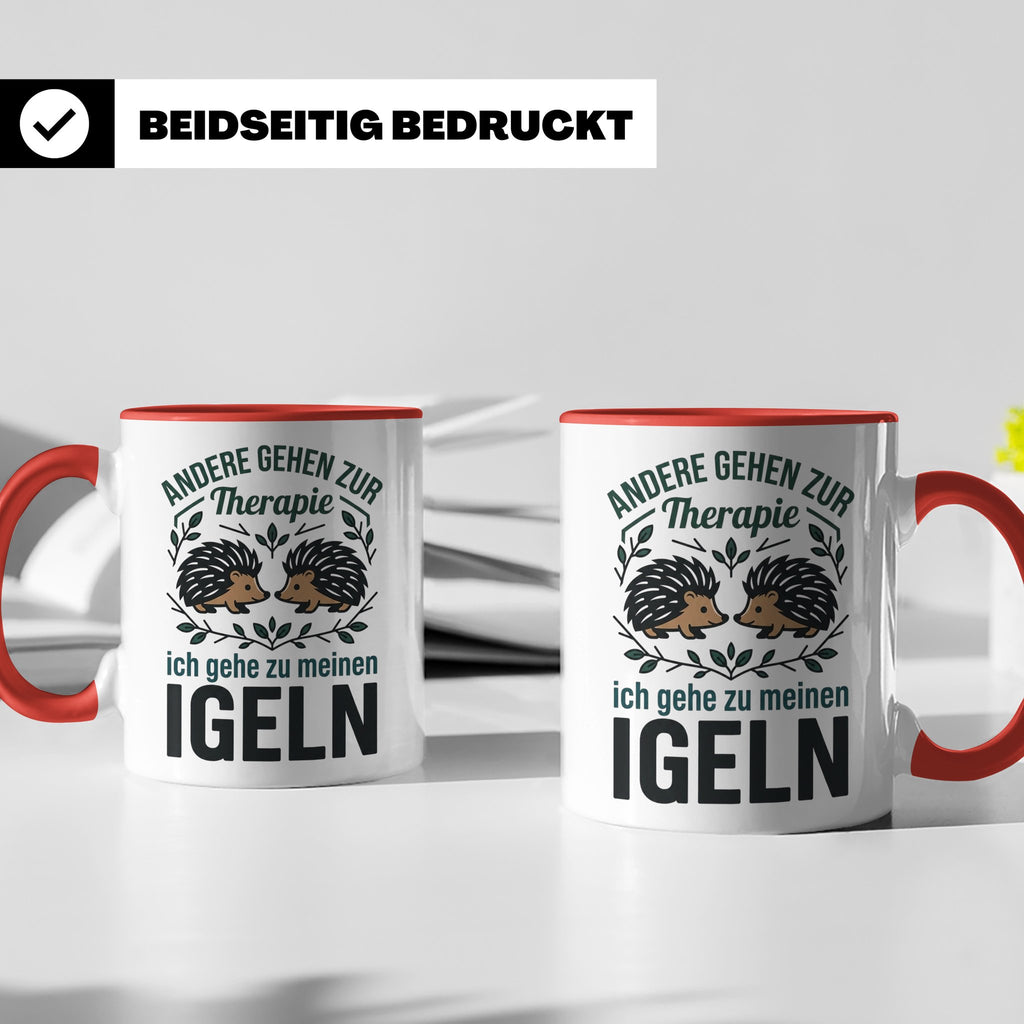 Igel Tasse mit Spruch Therapie, Geschenk für Igelhalter & Ig – Rot [farbe:rot]