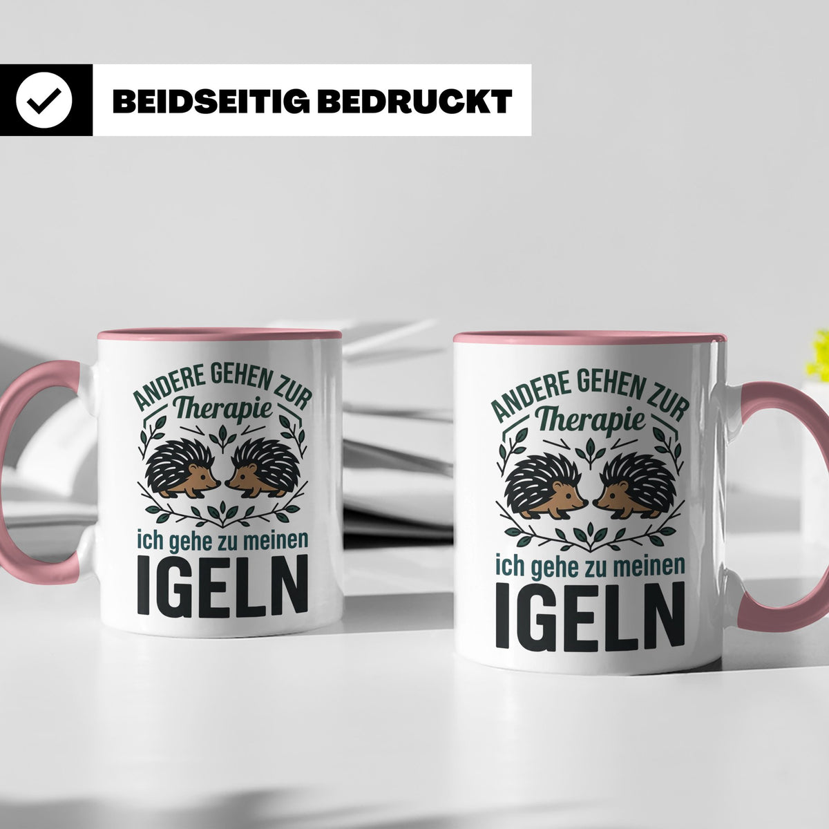 Igel Tasse mit Spruch Therapie, Geschenk für Igelhalter & Ig – Rosa [farbe:rosa]