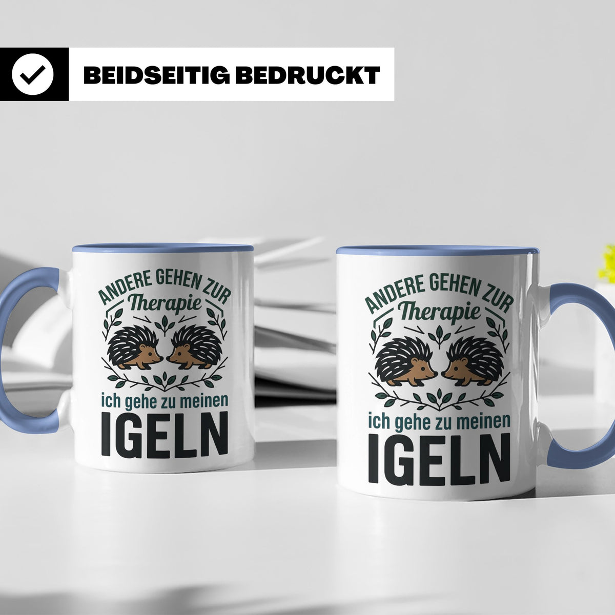 Igel Tasse mit Spruch Therapie, Geschenk für Igelhalter & Ig – Blau [farbe:blau]