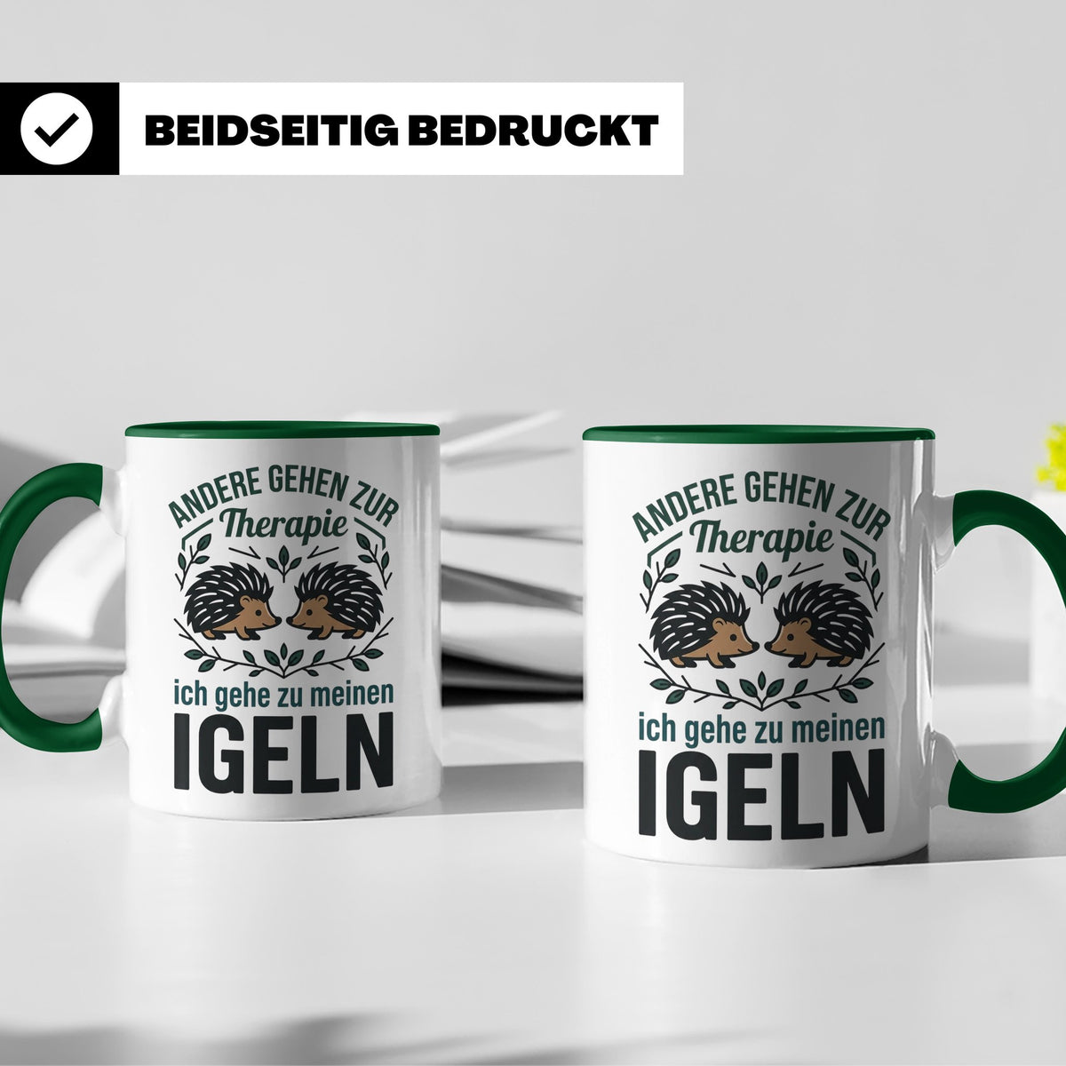Igel Tasse mit Spruch Therapie, Geschenk für Igelhalter & Ig – Grün [farbe:grün]