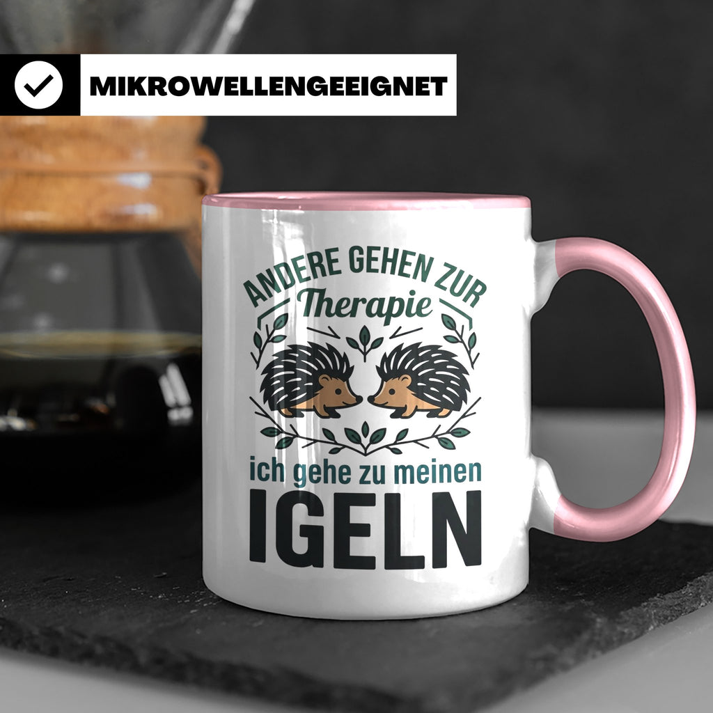 Igel Tasse mit Spruch Therapie, Geschenk für Igelhalter & Ig – Rosa [farbe:rosa]