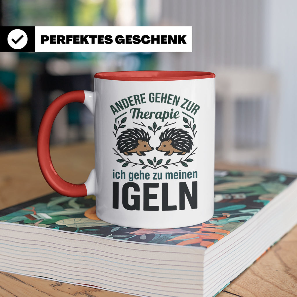 Igel Tasse mit Spruch Therapie, Geschenk für Igelhalter & Ig – Rot [farbe:rot]