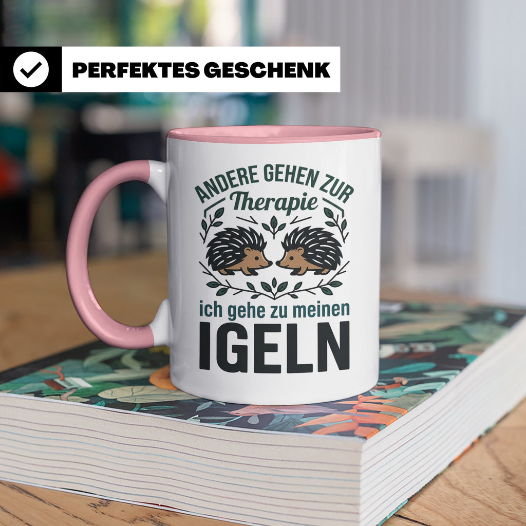 Igel Tasse mit Spruch Therapie, Geschenk für Igelhalter & Ig – Rosa [farbe:rosa]