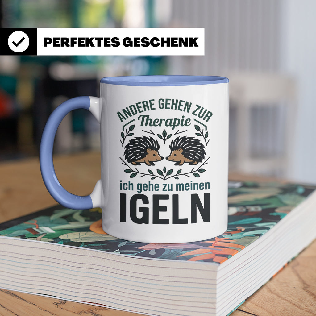 Igel Tasse mit Spruch Therapie, Geschenk für Igelhalter & Ig – Blau [farbe:blau]