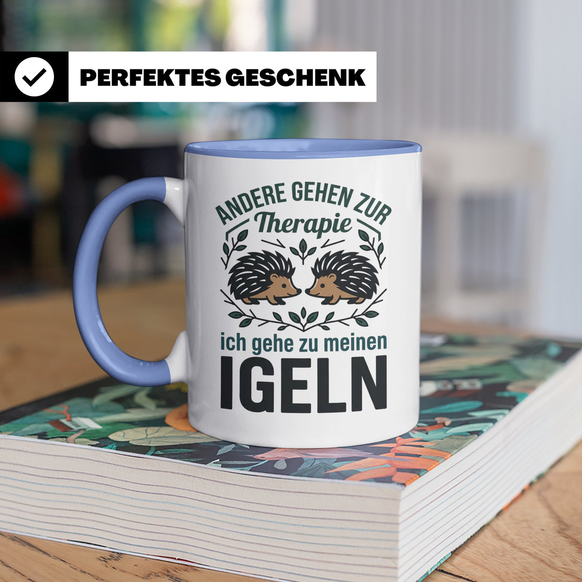 Igel Tasse mit Spruch Therapie, Geschenk für Igelhalter & Ig – Blau [farbe:blau]