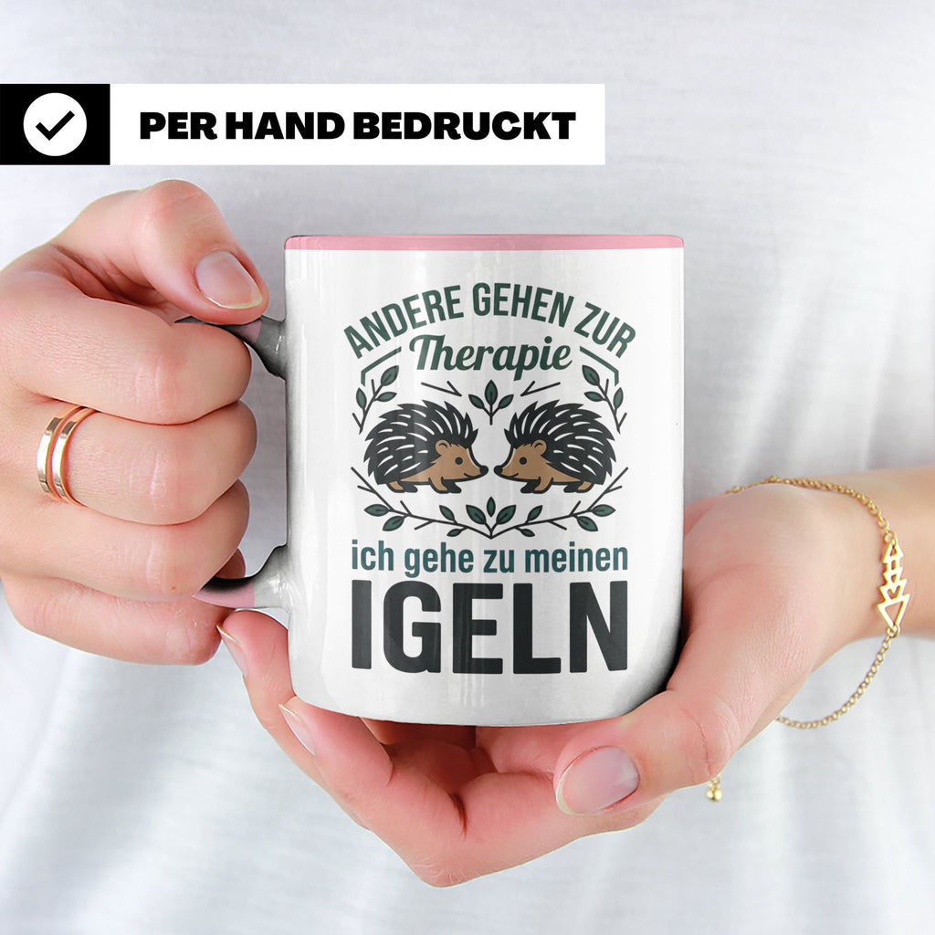 Igel Tasse mit Spruch Therapie, Geschenk für Igelhalter & Ig – Rosa [farbe:rosa]