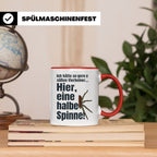 Spinne Tasse mit lustigem Spruch halbe Spinne als Vierbeiner – Rot [farbe:rot]