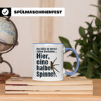 Spinne Tasse mit lustigem Spruch halbe Spinne als Vierbeiner – Blau [farbe:blau]