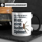 Spinne Tasse mit lustigem Spruch halbe Spinne als Vierbeiner – Schwarz [farbe:schwarz]