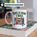 Bibliothekar Tasse mit Spruch This is how I roll, lustiges G – Rosa [farbe:rosa]