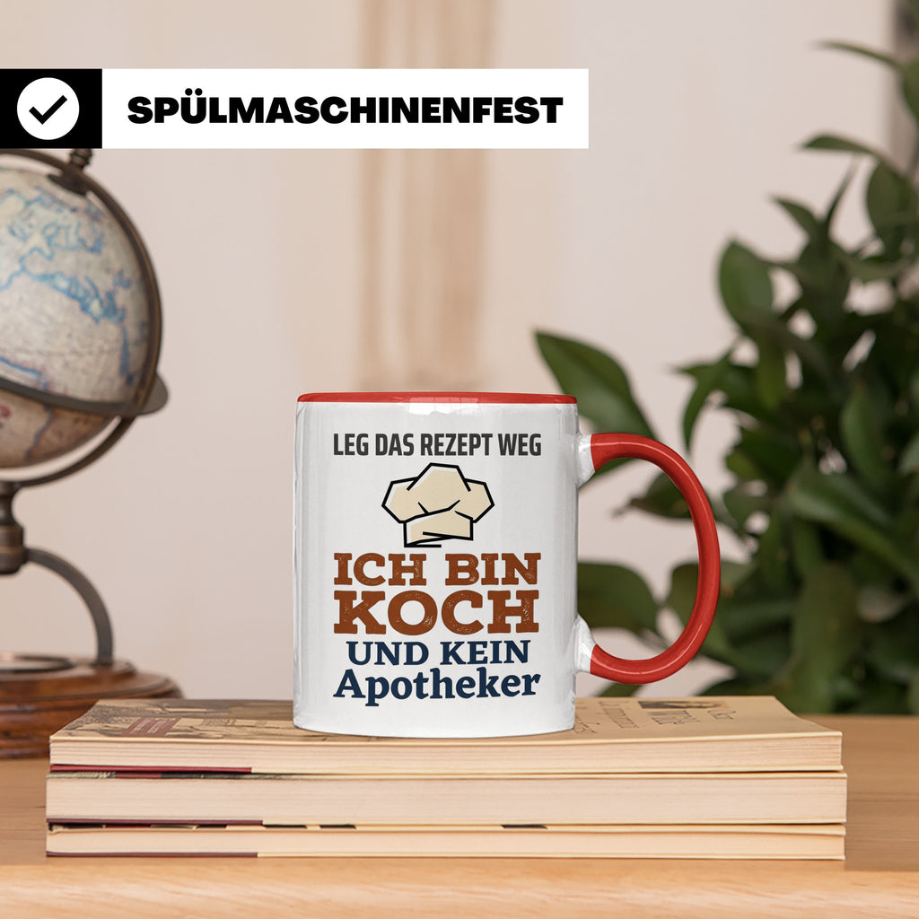 Koch Tasse mit Spruch Leg das Rezept weg, Geschenk für Köche – Rot [farbe:rot]