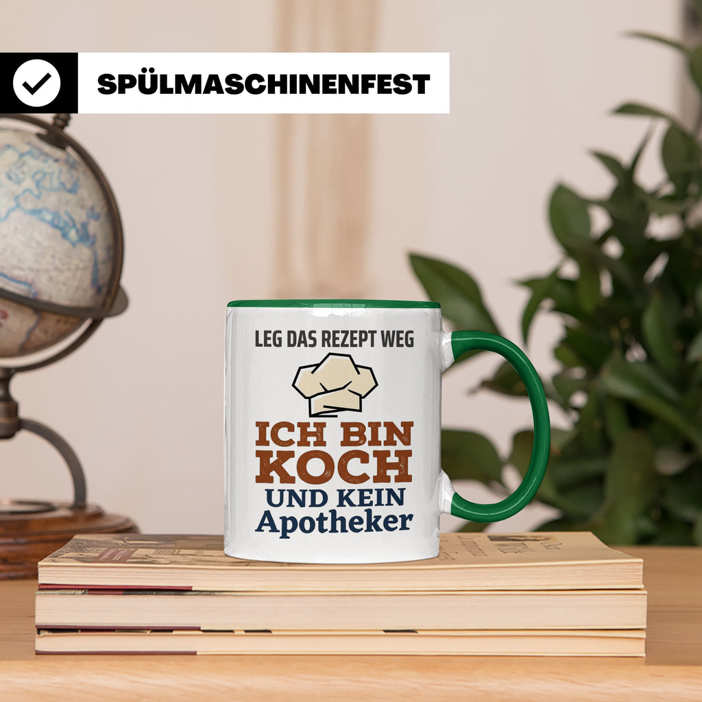 Koch Tasse mit Spruch Leg das Rezept weg, Geschenk für Köche – Grün [farbe:grün]