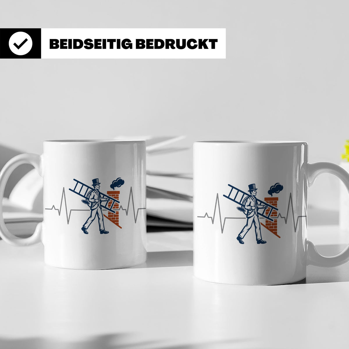 Schornsteinfeger Tasse mit Herzschlag EKG Motiv | Kaminkehre – Weiß [farbe:weiß]