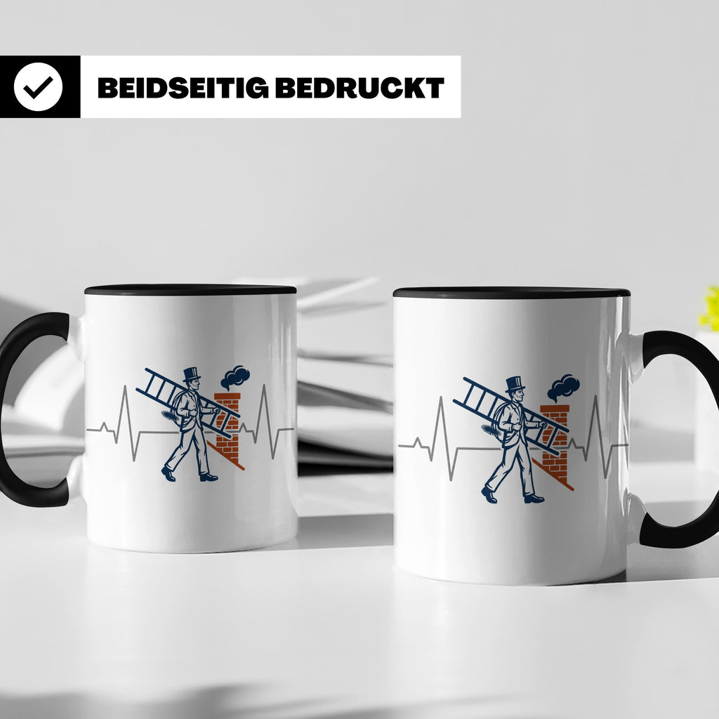 Schornsteinfeger Tasse mit Herzschlag EKG Motiv | Kaminkehre – Schwarz [farbe:schwarz]