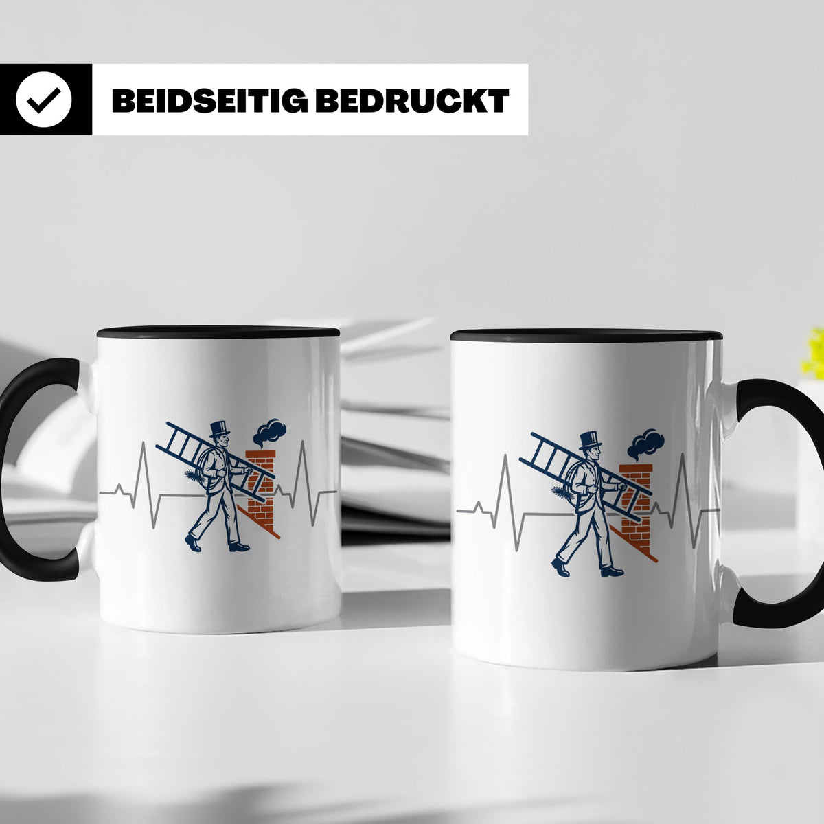 Schornsteinfeger Tasse mit Herzschlag EKG Motiv | Kaminkehre – Schwarz [farbe:schwarz]
