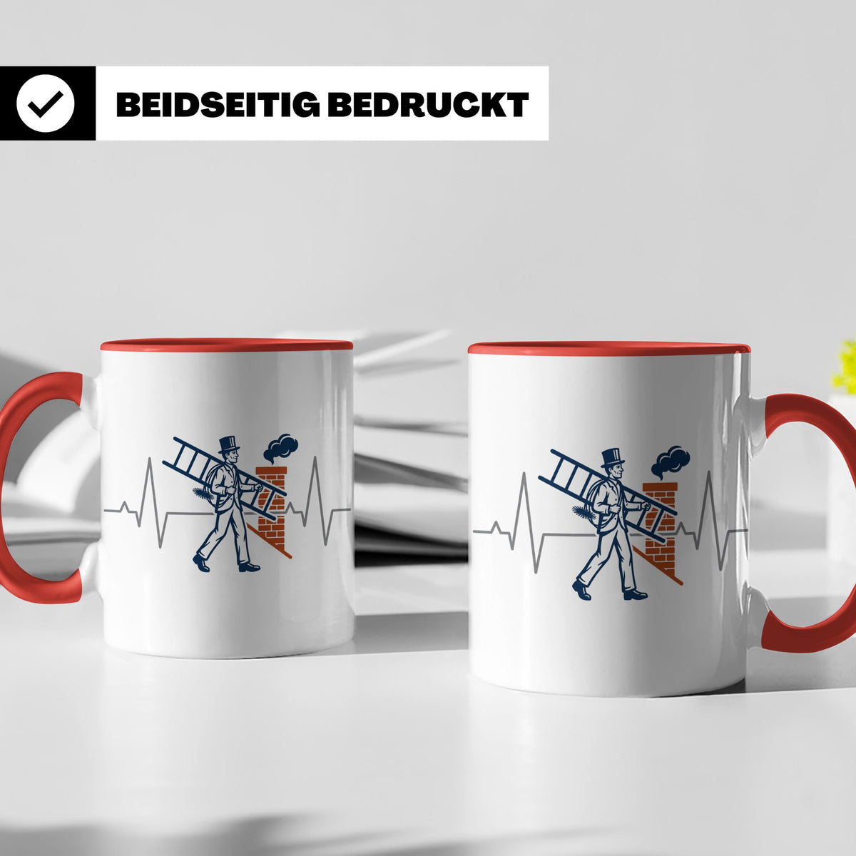 Schornsteinfeger Tasse mit Herzschlag EKG Motiv | Kaminkehre – Rot [farbe:rot]
