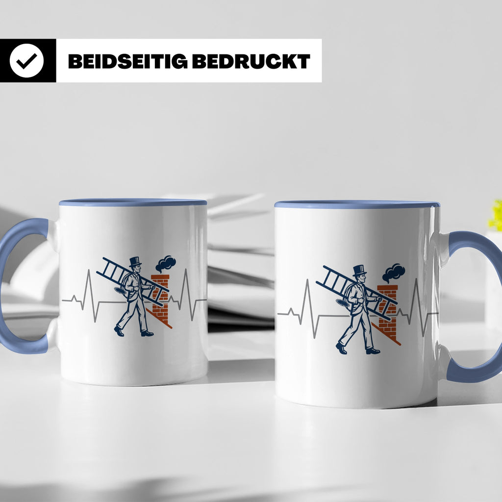 Schornsteinfeger Tasse mit Herzschlag EKG Motiv | Kaminkehre – Blau [farbe:blau]