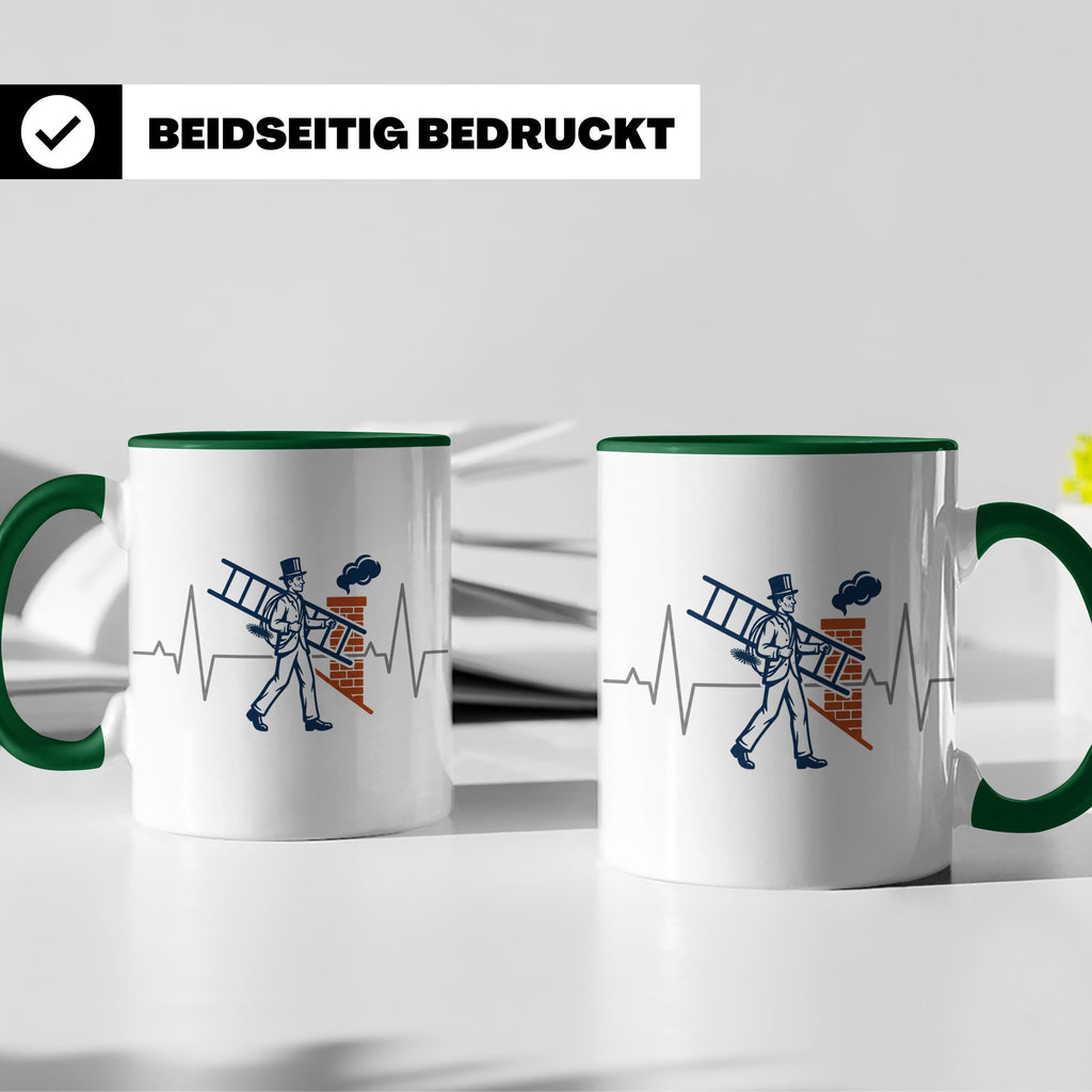 Schornsteinfeger Tasse mit Herzschlag EKG Motiv | Kaminkehre – Grün [farbe:grün]