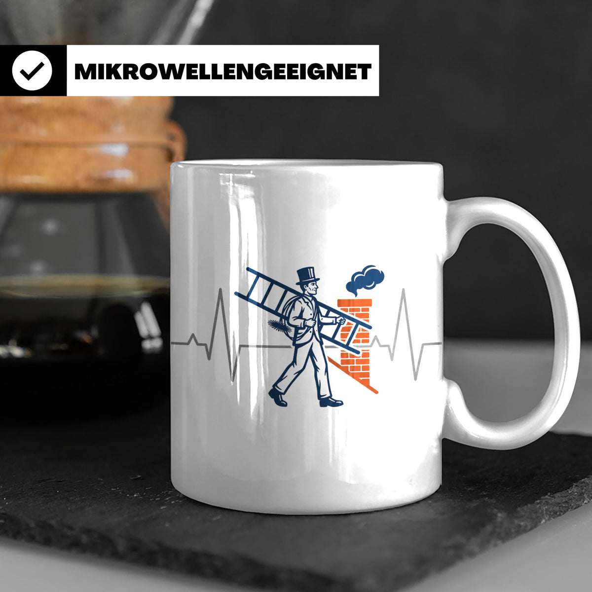 Schornsteinfeger Tasse mit Herzschlag EKG Motiv | Kaminkehre – Weiß [farbe:weiß]